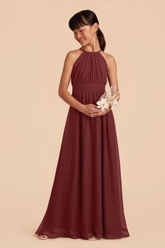 This high-neck halter dress is a dress she can wear again, to the middle school dance or as a wedding guest. Teen Bridesmaid Dresses, 2nd Wedding Ideas, Bridal Shower Treats, High Neck Halter Dress, Middle School Dance, Chic Bridesmaid Dresses, Bridesmaid Dress Chiffon, Wedding Roles, 2nd Wedding