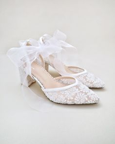 white lace block heels with ankle tie