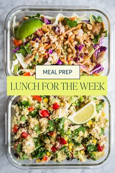 meal prep lunch for the week with chicken and quinoa salad