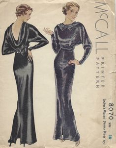 ~ Circa/Date: 1930s ~ Details:   EVENING DINNER DRESS ~ Size/Measurements:   ~ Size: 16     ~ Bust: 34″  ~  Waist: 28″    ~ Hip: 37″  (Inches) ~ Please Note: ~ You are buying a 'Professional Reproduced' copy of this sewing pattern. Copied from the original sewing pattern. Produced in Full Scale Pattern Pieces ready to cut with full instructions included. Reproduced on high quality 50 gm paper with black ink, durable and easier for reuse. Printed by a Professional Printing Company.   ~ With this product comes an accompanying 'Booklet' and inside the Booklet it includes: ~ A 2-page Instructions and Illustrations on 'How to Adjust Your pattern to your Personal Measurement.' ~ Personal Measurement Chart ~ Body Form Illustrations ~ Fitting Checklist ~ Metric Equivalency Chart ~ Note Pages ~ Fab Madame Gres, 1930 Fashion, Vintage Vogue Sewing Patterns, Patron Vintage, 1930s Style, Evening Dinner, 1930s Dress, 30s Fashion, Vintage Dress Patterns