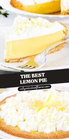 the best lemon pie is on display in two separate plates, with one slice missing from it