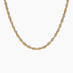 Bailey Hidden Clasp Rope Chain Necklace - 14K Yellow Gold. This classic rope chain is updated with a custom hidden clasp that seamlessly secures the style, blending into the design. Wear it on its own or stack it up. 14k Gold Link Rope Chain Necklace, Classic Rope Chain Necklace, Classic Rope Chain Necklace With Oval Link, Classic Oval Link Rope Chain Necklace, Classic Link Chain Necklace With Rope Detail, Classic Rope Chain Link Necklace, Classic Link-style Rope Chain Necklace, Classic Necklaces With Oval Link Rope Chain, Classic Rope Chain Necklace In 14k Gold