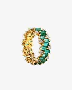 Suzanne Kalan Shimmer Audrey Emerald Eternity Band in 18k yellow gold Emerald Statement Ring, Emerald Eternity Ring, Resort Jewelry, Emerald Eternity Band, Dream Rings, The Bling Ring, Emerald And Diamond Ring, Pearl Necklace Designs, Rainbow Sapphires