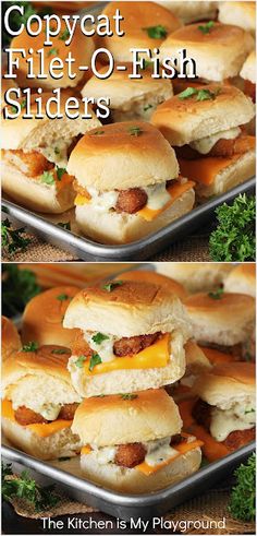 two pictures of sandwiches with cheese and meat in them on a metal platter, one has