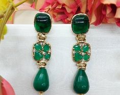 Emerald Green Jade Cluster Earrings.Freshwater Pearls.Clip On | Etsy Green Jeweled Jewelry For Formal Events, Green Jeweled Formal Jewelry, Traditional Green Earrings With Jewels, Traditional Green Jeweled Earrings, Green Clip-on Jewelry For Party, Festive Green Jeweled Earrings, Green Jeweled Dangle Earrings, Green Jewel Earrings For Wedding, Green Metal Earrings For Wedding