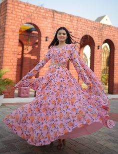 "Premium Readymade Designer Gown-Dupatta Collections* 💃🏼 🥰 *Faux Georgette with unique Flower Print and pure fabric Georgette gown are suitable for Any occasions as well as for casual-wear also it is a great fabric especially for gown Lovers*💗 *#Gownlove*💕                    *Code:- KA-1012*  Gown:- 👉🏻 *Fabrics & Work :-* Faux Georgette With Rich Flower Digital Print work 👉🏻 *Size :-* *S(36\"),M(38\"),L(40\"),XL(42\"),XXL(44\")* 👉🏻 *Sleeves :-* Full sleeves 👉🏻 *Length :-* 56 Inch 👉🏻 *Flair :-* 8 Meter 👉🏻 *Lining(Inner) :-* Crepe silk (full upto bottom)   👉🏻 *Dupatta:- 👉🏻 *Dupatta Fabric :-* Georgette with Flower rich digital Print 👉🏻 *Dupatta Length :-* 2.25 Meter 👉🏻 *Belt* : Fancy Belt  👉🏻 *Package Contains:-* Gown, Dupatta, Belt 👉🏻 *Weight : 0.800 kg*" Spring Designer Maxi Dress, Designer Spring Maxi Dress, Anarkali Style Floral Print Sharara For Party, Floral Print Georgette Maxi Lehenga, Floral Print Georgette Lehenga Maxi Length, Floral Print Floor-length Sharara For Wedding, Floral Print Maxi Length Sharara For Weddings, Festive Floral Print Anarkali Set For Party, Party Lehenga With Floral Print In Maxi Length