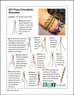 the instructions for how to make a diy floss bracelet with braids and beads