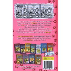 a pink book cover with pictures of dogs and cats on the front, along with paw prints