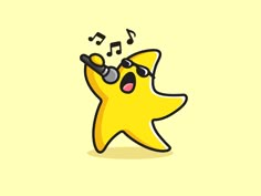 a yellow star singing into a microphone with music notes coming out of it's mouth