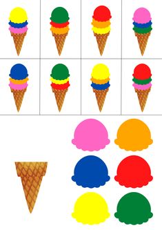 an ice cream cone with different colors and shapes