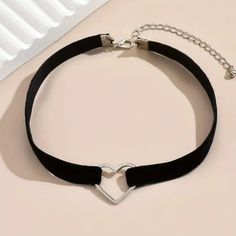 Alloy Punk-Style Black Wide Rope Choker Necklace With Heart Pendant Sexy, Durable & Versatile Fashion Accessory For Daily And Vacation!!!! Trendy Party Heart Choker Necklace, Trendy Heart Charm Choker For Party, Trendy Party Choker With Heart Charm, Black Metal Heart Necklace For Party, Trendy Black Metal Heart Necklace, Punk Black Necklace With Heart Pendant, Punk Style Black Heart Pendant Necklace, Punk Black Heart Pendant Necklace, Black Punk Heart Pendant Necklace