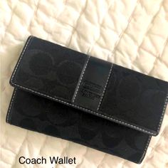 Used Once And Practically Brand New! Black Wallet, Good Size! Chic Black Coach Wallet, Coach Black Leather Wallet, Black Coach Wallets With Card Slots, Black Wallet With Removable Pouch For On-the-go, Coach Wallet, Black Wallets With Zipper Closure For On-the-go, Black Wallet, Bag Lady, Brand New