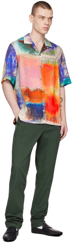 Lyocell twill shirt. Graphic pattern printed throughout. · Open spread collar · Button closure · Vented side seams Supplier color: Multicolour Zebra Trousers, Screen Print Shirt, Green Zebra, Fly Logo, Twill Trousers, Screen Printing Shirts, Twill Shirt, Slim Fit Trousers, Graphic Patterns