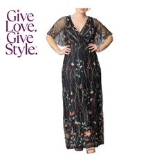 in stock Embroidered V-neck Maxi Dress For Evening, Fitted Floral Embroidered Maxi Dress For Gala, Chic Floral Embroidery Maxi Dress For Evening, Chic Evening Maxi Dress With Floral Embroidery, Fitted Floral Embroidered Maxi Dress For Evening, Embroidered V-neck Evening Dress, Chic Embroidered Evening Maxi Dress, Embroidered Floor-length Maxi Dress For Evening, Chic Embroidered Party Maxi Dress