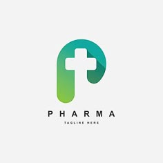 the logo for pharmma is made up of green and blue shapes with a cross on