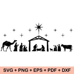 the birth of jesus svg and epsp christmas nativity silhouettes with stars