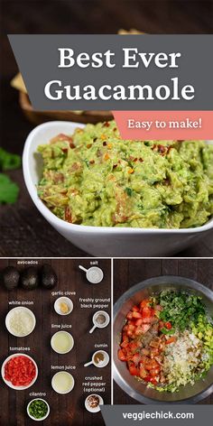 the ingredients for guacamole are shown in this collage with text overlay