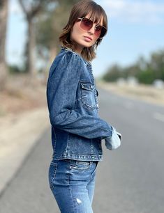 Ok, there isn't a cuter, sexier, more statement denim jacket out there—the Cuffed Denim Jacket by Wash Lab rises above all! Super-flattering 70's inspired cut, with turned up, frayed-hem cuffs. Too cool! The model is 5'7" wearing a size small Fabric: 95% Cotton 4% Polyester 1% Spandex Cuff Detail, 70s Inspired, Have You Seen, Premium Denim, Blue Dark, Denim Jacket, Lab, How Are You Feeling, Cuff