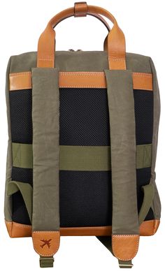 The 18” Voyager 20 oz. Waxed Canvas Travel Backpack combines rugged durability with modern convenience. It features a secure snap laptop sleeve (fits most laptops up to 15"), interior slip pockets, a zippered compartment with key hook, and veg-tanned leather snap top handles and trim. The front zippered compartment, padded back wall, and add-a-bag feature enhance practicality, while the adjustable padded back straps with a burnished logo ensure comfortable carrying. Perfect for travel and daily Khaki Waxed Finish Standard Backpack, Waxed Finish Standard Backpack For Travel, Waxed Finish Travel Backpack, Everyday Carry Backpack With Waxed Finish, Functional Travel Backpack With Waxed Finish, Functional Waxed Canvas Backpack With Leather Handles, Backpack With Leather Handles For Everyday Carry, Everyday Carry Standard Backpack With Leather Trim, Functional Backpack With Canvas Lining