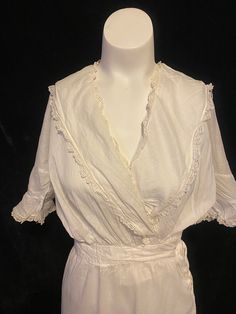 "Lovely early 1900's white semi sheer cotton dress with lace trim and tiered skirt. Waist secures with several hooks and eyes. No rips or stain spots, just a slightly raw hem on the inside. Great antique condition Women's XXS 36\" or smaller bust 22/23\" waist 36\" hips 15\" shoulder to waist 38.5\" waist to hem" Linen Tunics For Women, Map Dress, Turquoise Bridesmaid, Mandarin Dress, Turquoise Bridesmaid Dresses, Carrie Dress, White Kaftan, Natural Linen Dress, Linen Dress Summer