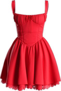 Goth Fairycore, Dress Png, Red Skater Dress, Dress With Lace Trim, Red Mini Dress, Dress With Lace, Descendants, Full Skirt, Fitted Bodice