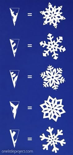 snowflakes are shown in white on a blue background