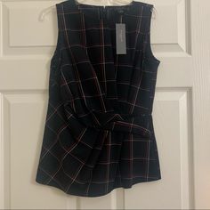 Nwt Ann Taylor Plaid Sleeveless Blouse! Has A Knot Like Detail On The Front And The Slightest Peplum Shape To It. Super Cute Just Never Got To Wear If! -Always Open To Offers!! Casual Sleeveless Office Blouse, Casual Sleeveless Blouse For Office, Sleeveless Office Vest Top, Casual Sleeveless Top For Office, Casual Sleeveless Workwear Blouse, Casual Tank Blouse For Work, White Ribbed Top, Royal Blue Shorts, Black Lace Shorts