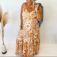 This Dress Is The Perfect Dress For All Things Spring/Summer & Fall Family Photos/Wedding! Layer With A Jean Jacket Or Cardigan Transitions To A Cooler Evening Dress. The Softest Fabric With Great Stretch. Pleating On The V Neckline & Bottom Hem. 95% Poly & 5% Spandex. Sizing Runs Larger & Comes In S/M, L/Xl & 2x. Straps Are Not Adjustable Comes From Smoke Free Home S/M 4-8 L/Xl 8-14 2x 18-22 Apricot Sleeveless Maxi Dress For Beach, Sleeveless Apricot Maxi Dress For Beach, Apricot Floral Print Maxi Dress For Brunch, Summer Floral Print Apricot Dress, Summer Apricot Dress With Floral Print, Apricot Sundress For The Beach, Apricot Summer Dress For Day Out, Summer Apricot Dress For Day Out, Summer Apricot Floral Print Dress