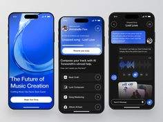 three smartphones displaying the future of music creation