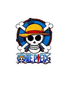 the one piece logo with a skull wearing a hat and two crossed bones on it