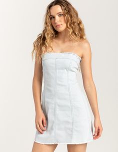 Rsq Tube Denim Dress. Featuring A Tube Design With A Strapless Neckline, This Dress Boasts A Sleek And Minimalist Silhouette That Accentuates Your Figure. Zipper Closure At Back. Frayed Trim. Light Wash. Approx. Length: 25''. 70% Cotton, 23% Polyester, 6% Rayon, 1% Spandex. Machine Wash. Imported. Model Is Wearing A Size Small. Model Measurements:height: 5'7" Bust: 29"waist: 22"hips: 34.5" Strapless Medium Wash Denim Dress For Spring, Summer Washed Mini Dress, Fitted Denim Strapless Dress For Summer, Strapless Cotton Denim Dress For Spring, Casual Strapless Denim Dress For Summer, Medium Wash Strapless Mini Dress For Spring, Strapless Medium Wash Mini Dress For Spring, Washed Mini Dress For Day Out, Strapless Denim Dress For Day Out