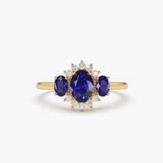 Sapphire Cluster Ring, Birthstone Promise Rings, Wedding Ring For Her, Art Deco Wedding Rings, Diamond Birthstone, Art Deco Engagement, Deco Engagement Ring, Rings For Girls, Art Deco Engagement Ring