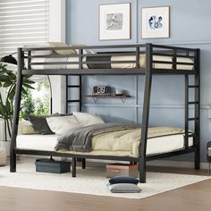 the bunk bed is made up and ready for someone to use it in their home