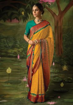 Brasso Saree with blouse in Yellow colour 15049d Desc: Color : Yellow Fabric : Brasso Wash Care : Dry clean Sleeve Style : Half Sleeve Long Sleeves : Done only in Custom Stitch Sleeves Lining : Done only in Custom Stitch Bust Size : 32 to 42 Inches Occasion : Temple Wear Social Gathering Pongal Gudi Padwa Onam Ugadi. With Express Free Shipping Buy Indian Party wedding and bridal sarees Brasso Saree with blouse in Yellow colour 15049d online in USA, UK and Canada from KollyBollyEthnics.com Green Paithani Saree, Saree Bridesmaid, Brasso Saree, Saree South Indian, South Indian Saree, Trendy Saree, Classic Saree, Modern Indian Wedding