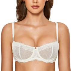 PRICES MAY VARY. Non padded with hidden slings to provide push up effect Double mesh layer cups made of soft breathable fabric for great comfort and sexy Underwire cups lift and support well Balcony bra for great shape The straps can be convertible into cross back or basic style The DOBREVA bra is cut out for you.
 Delicate lace bras cup and quality tailoring show your charming.
 Ideal for your fashion choice. Square Neckline Dress, Demi Bras, Sheer Bralette, Body Con Dress Outfit, Most Comfortable Bra, Bra Size Charts, Balcony Bra, Cute Bras, Everyday Clothes