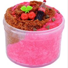 a cake in a plastic container on a white background