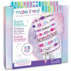 make it real crystal dreams bracelets with beads and charms, set of 8 - assorted