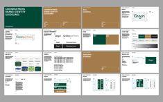 several different types of brochures with green and brown accents, including one for the company