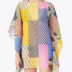 Gorgeous! Runs Oversized Worn For A Few Hours Spring Multicolor Kaftan With Colorful Pattern, Spring Multicolor Patterned Kaftan, Multicolor Spring Tunic For Vacation, Multicolor Printed Spring Tunic, Multicolor Spring Vacation Tunic, Printed Multicolor Spring Tunic, Yellow Patchwork Beach Dress, Yellow Patchwork Dress For Beach, Multicolor Printed Tunic For Spring