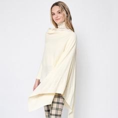 Size : 75.6" X 24.8" Material : 100% Acrylic Oversized Long Sleeve Beige Cape, One Size Cream Cape, Oversized Cream Shawl Poncho, Oversized White Poncho For Fall, Chic White Fall Poncho, Chic White Poncho For Fall, Long Sleeve Cream Poncho For Winter, Oversized Cream Cape For Fall, Cream Long Sleeve Poncho For Winter