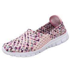 Comfortable Slip-on Summer Sneakers, Comfortable Slip-on Sneakers For Summer, Comfortable Synthetic Beach Sneakers, Comfortable Synthetic Sneakers For The Beach, Casual Pink Flat Slip-ons, Casual Low-top Slip-ons With Woven Sole, Casual Summer Slip-on Sneakers With Textured Sole, Casual Pink Slip-on Sneakers With Round Toe, Casual Slip-on Sneakers With Textured Sole For Summer