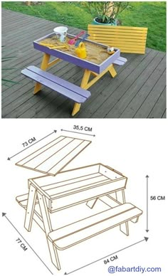 an image of a picnic table with benches on the outside and in the inside side