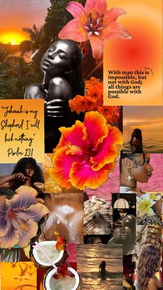 a collage of photos with flowers and words