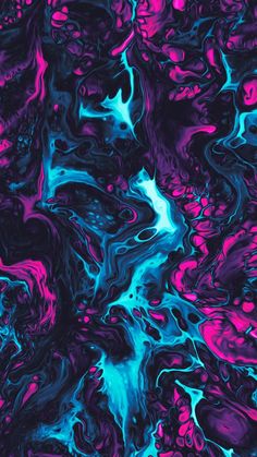 an abstract painting with blue and pink colors