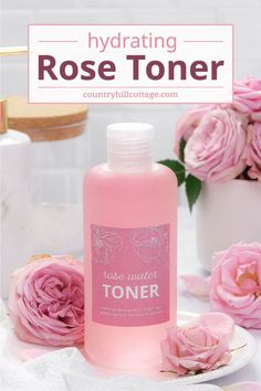 See how to make a simple soothing DIY rose water toner and learn the benefits for skin of rose toner. The easy homemade facial toner is made with natural ingredients, without witch hazel, apple cider vinegar (acv) or essential oils. The best fresh face toner is a great for natural skin care. The DIY face tonic is astringent and provides deep hydration. The toner is good for sensitive, dry, oily, combination, mature and normal skin. Inc tips for how to use and packaging. | CountryHillCottage.com Rose Water Face Mist, Inspirational Crafts, Fresh Rose Petals