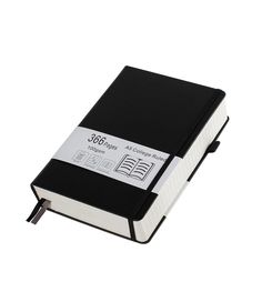 a black and white notebook on a white background