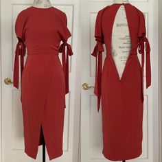 Never Worn. Without Tags. In Excellent Condition. No Flaws. Please View All Pictures Before Purchasing And Message Me For Any Questions Or Concerns. It’s Your Responsibility To Look At Pictures Very Carefully And Check Size Before You Buy. Measurement Will Be Provided Upon Request. Thank You. Size Xs Red Fitted Midi Dress With Tie Back, Red Fitted Dress With Tie Back, Red Midi Dress With Tie Back For Party, Red Tie-back Midi Dress For Party, Red Tie Back Midi Dress For Party, Cutout Dress, The Label, All Pictures, Message Me