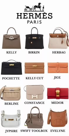 Type Of Bags For Women, Types Of Hermes Bags, Hermes Handbags Birkin, Hermes Bags Names List, Hermes Bags Aesthetic, Old Money Bags For Women, Her Bag Hermes, Must Have Bags For Women, Luxury Bags Aesthetic