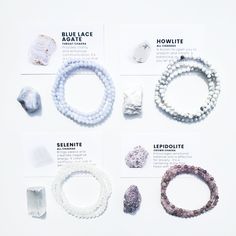 Crystal Beaded Bracelets Natural Stones, Crystal Jewelry Packaging, Cheap Agate Beaded Bracelets, Crystal Bracelet Ideas, Selenite Bracelet, Lepidolite Bracelet, Jewellery Ads, Bracelets Aesthetic, Blue Lace Agate Bracelet