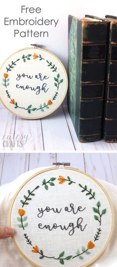 cross stitch pattern with the words you are enough on it